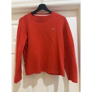 Lacoste Sleepwear Woman Orange/Red Waffle Knit Thermal Long Sleeve Lounge Shirt